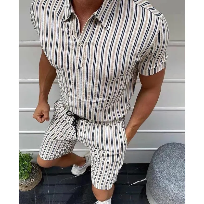 

Summer Men's Casual Tracksuit Short Sleeve Running Jogging Golf Athletic Sports Shirts and Shorts Suit Set