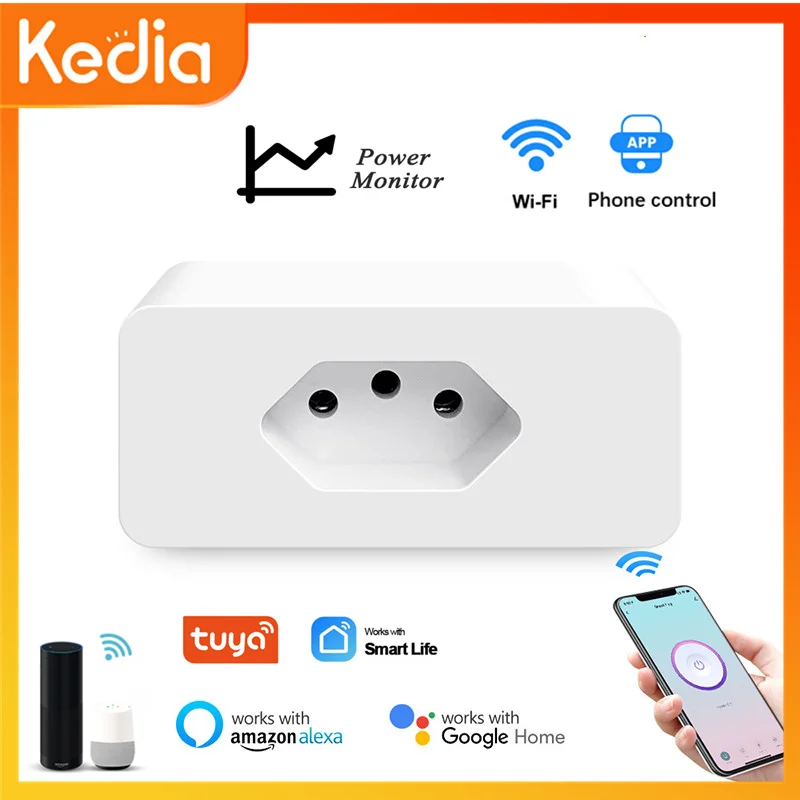 

Tuya WiFi Smart Plug 16A Power Monitor Brazil BR Smart Socket Timer Outlet Smart Home APP Remote Voice Control For Alexa Google