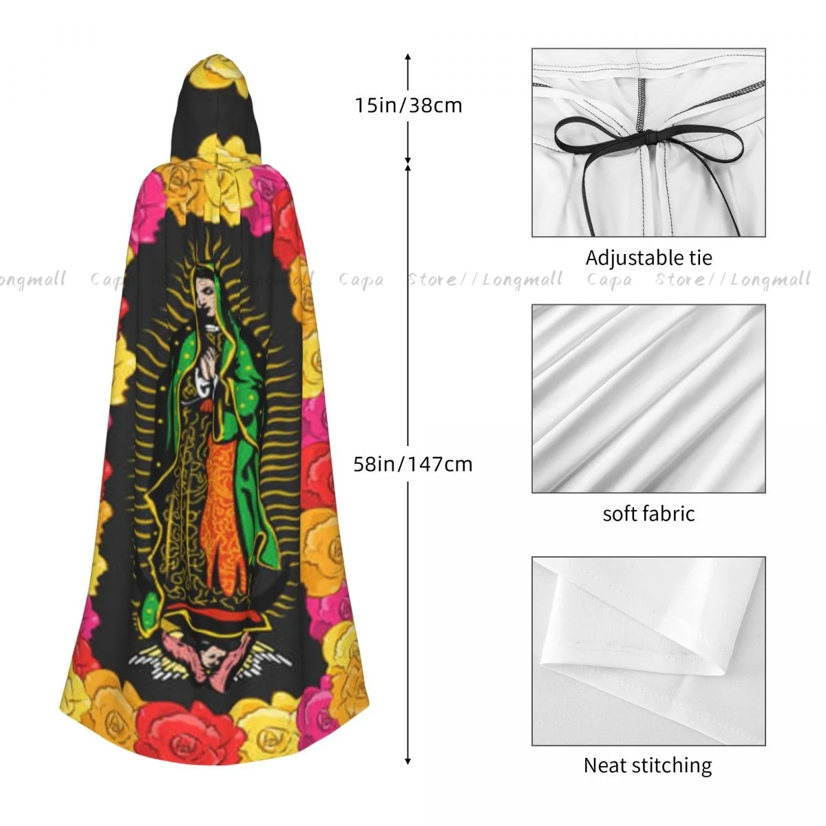Дева Гваделупской Розы Иллюстрация Плащ с Капюшоном Пальто Хэллоуин Косплей