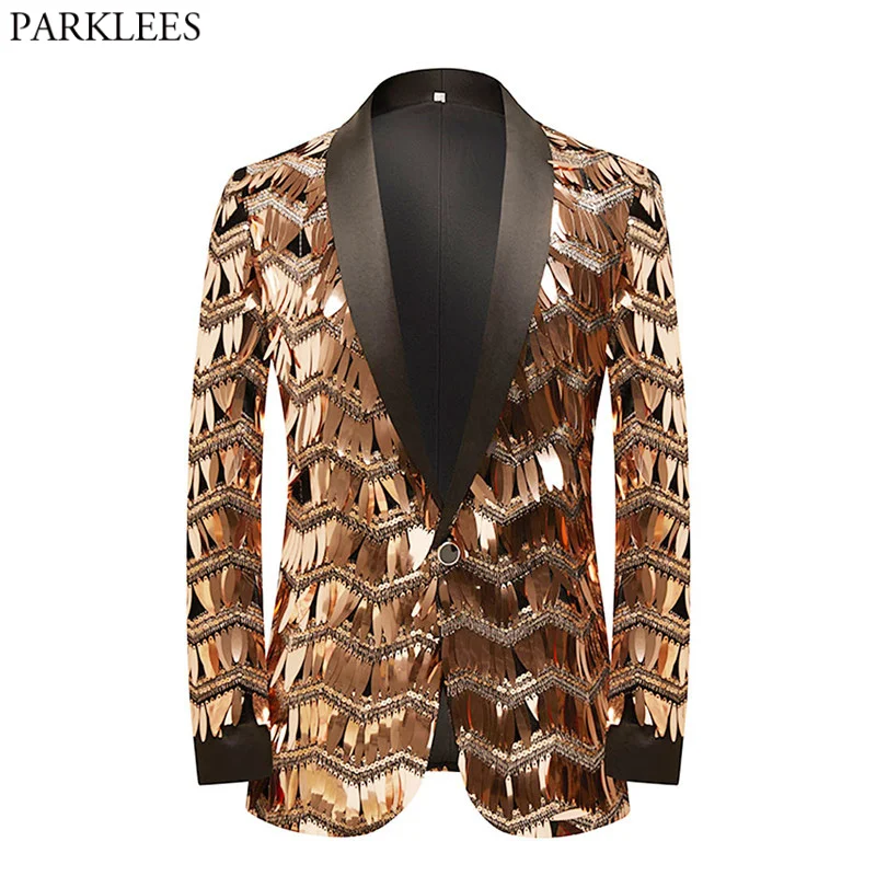 

Mens Luxury Wave Sequin Suit Jacket 2022 Brand New Shawl Lapel One Button Dress Blazers Party Stage Prom Singer Costume Homme