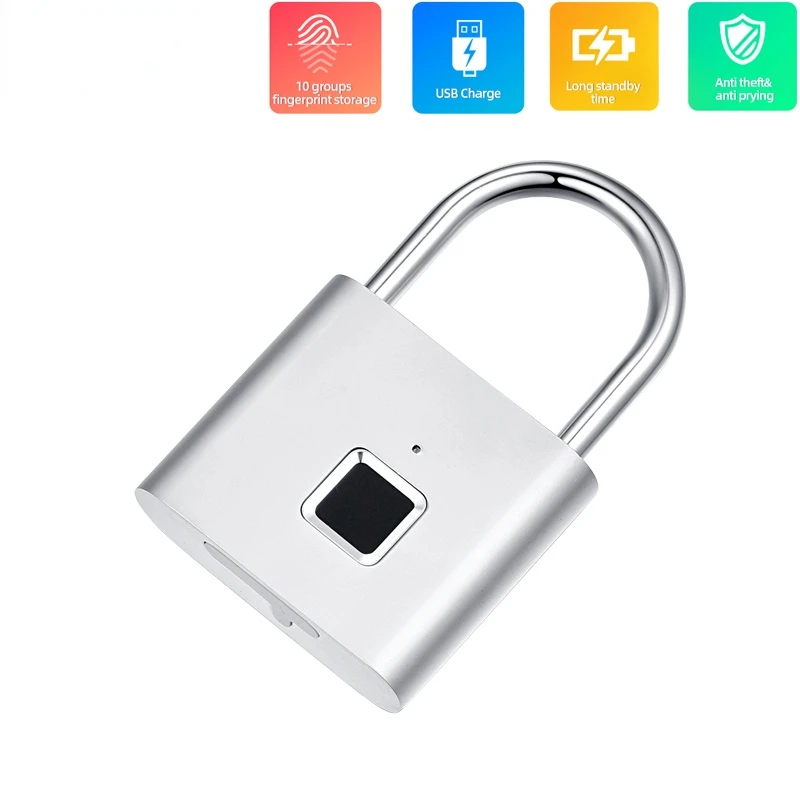 

Серебряный замок со сканером отпечатков пальцев, смарт-навесной замок с отпечатком пальца, дверные замки, портативный Противоугонный замок...
