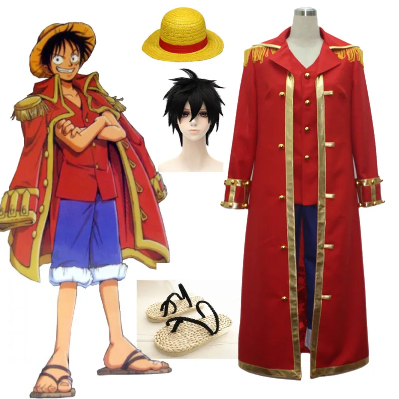 

One Piece Monkey D Luffy Cosplay Costume Captain Trench Coat Anime Accessories Luffy Wig or Hat or Shoes Halloween Party
