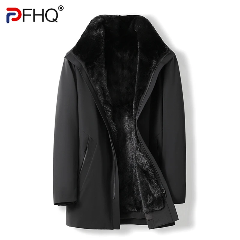 

PFHQ 2023 Trendy Men's Winter Casual Removable Fleece Liner Fur Coat Lapel Stylish Elegant High Quality Thermal Jackets 21Q5193