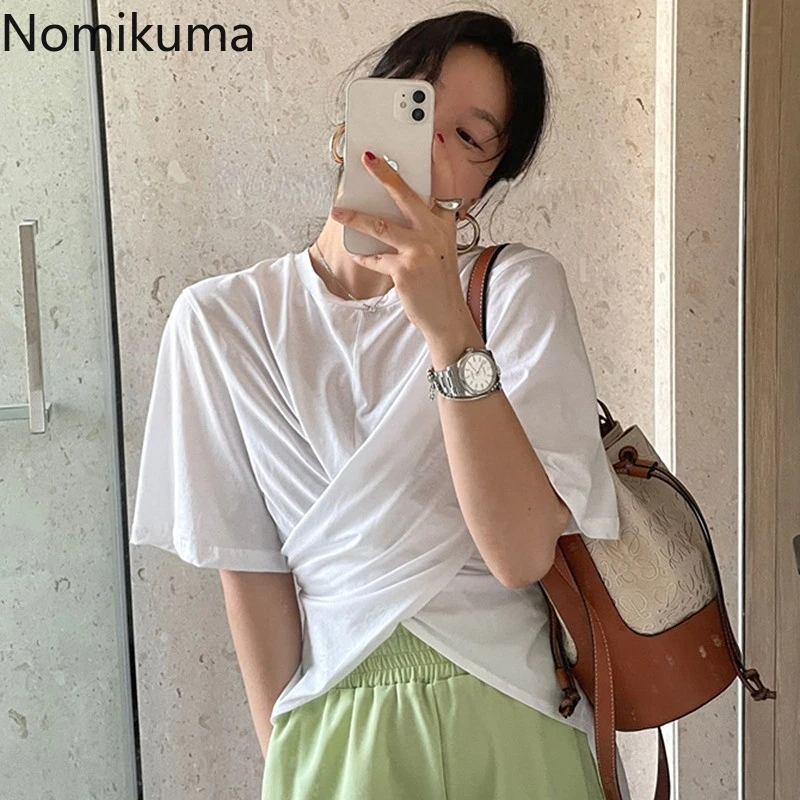 

Nomikuma Blusas Mujer De Moda 2022 Summer Irregular Hem Slim Waist Tunic Simple T Shirt Women Korean Elegant Sexy Tops Women