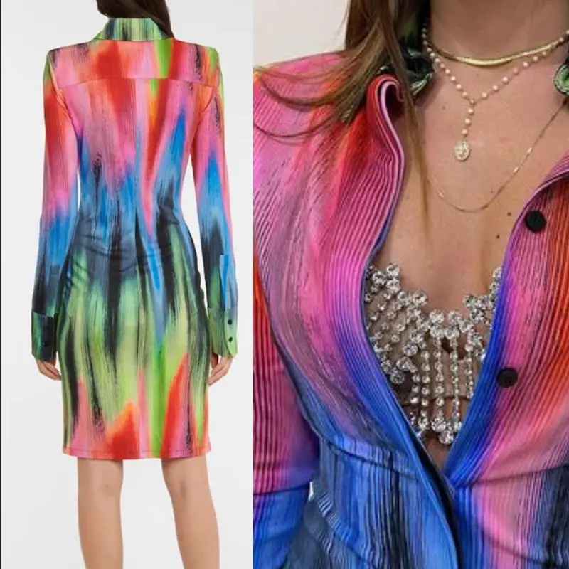 

22 New style high-end spring fashion Gradient Color Long Sleeve Dresses for Women clothing single breasted Sexy Woman Mini Dress