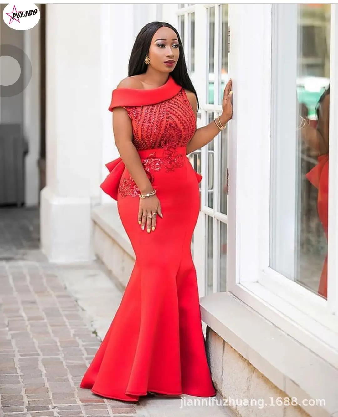 

Women Dress Maxi Mermaid Night Sequined Party Wear Evening Red Classy Formal Dresses One Shoulder Glitter Gowns Summer Clothing