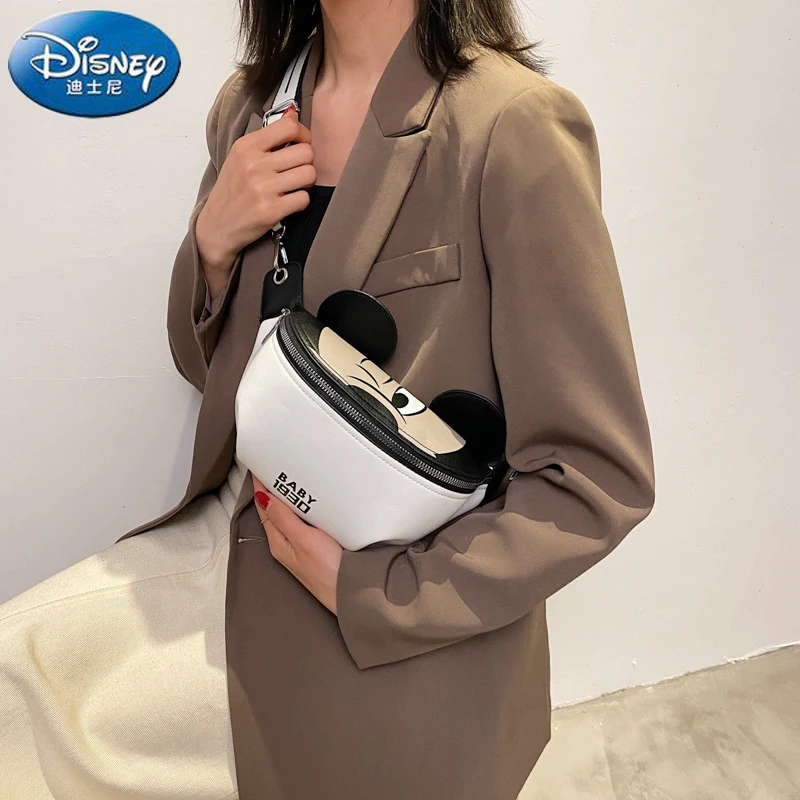 

Disney 2022 New Mickey Fashion Women's Waist Bag Luxury Brand Messenger Bag High Quality PU Zipper Large Capacity Chest Bag