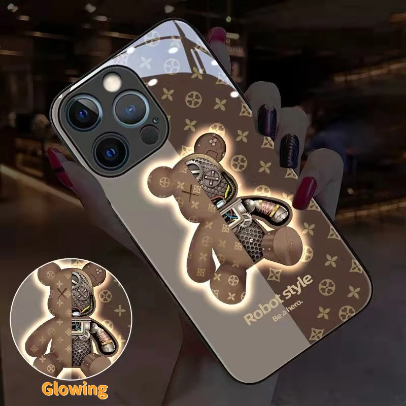 

Новый 3D милый медведь умный светодиодный флэш-чехол для телефона Samsung Note9 Note2U входящий вызов светящийся стеклянный S8 Голосовое управление с...