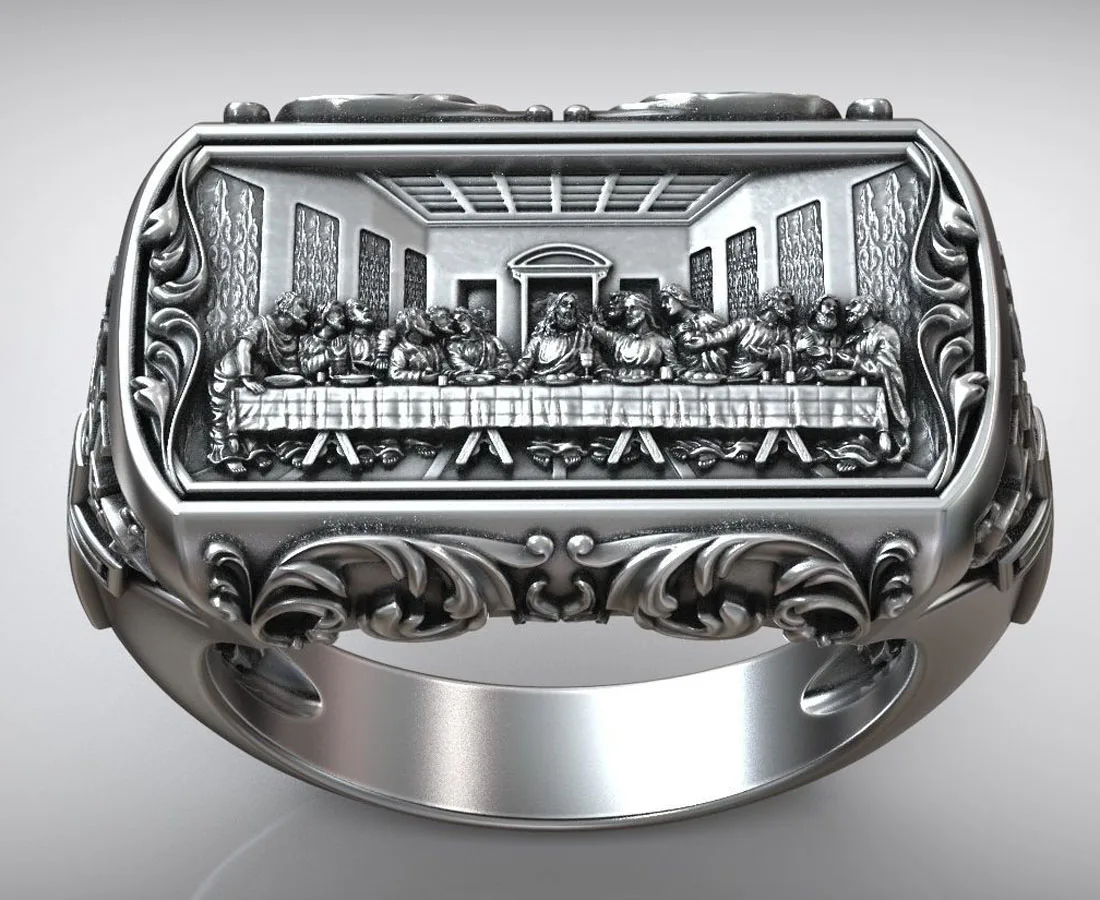

Кольцо из серебра 925 пробы с Иисусом Христа, 13 г