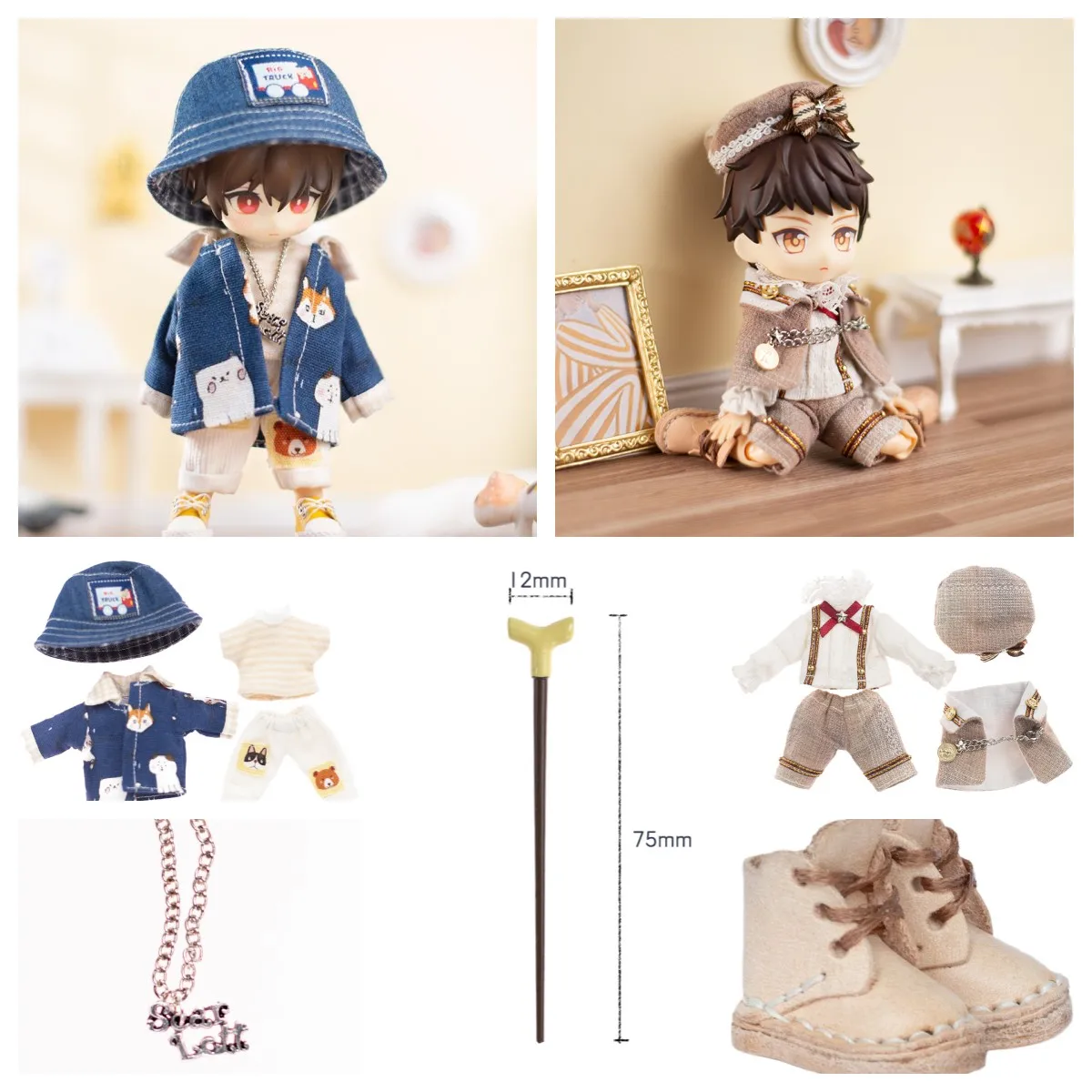 

Ob11 Doll Accessories Sunshine Homestead Denim Suit Coat Long-sleeved Fisherman Hat 1\12 Points Bjd GSC Molly Obitsu 11 P9