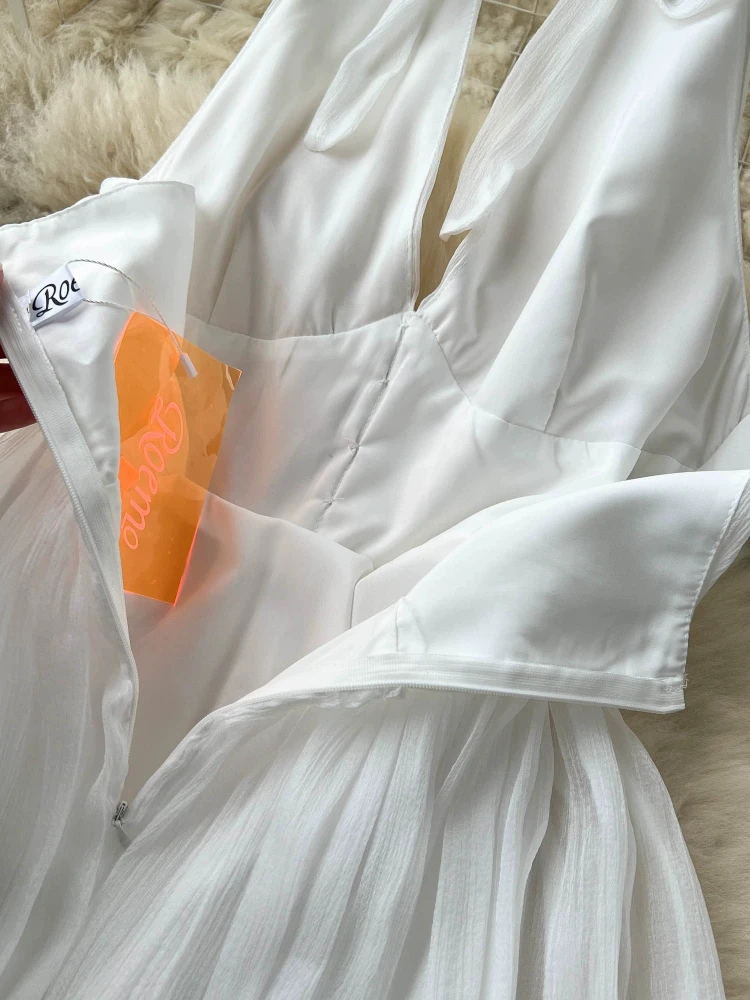 Женское шифоновое платье с открытой спиной элегантное белое винтажное