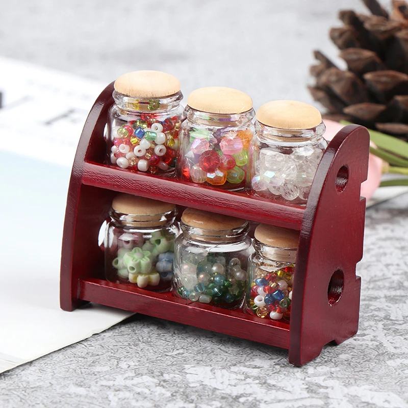 

1:12 Miniature Wooden Spice Rack Shelf Dollhouse Kitchen Accessories