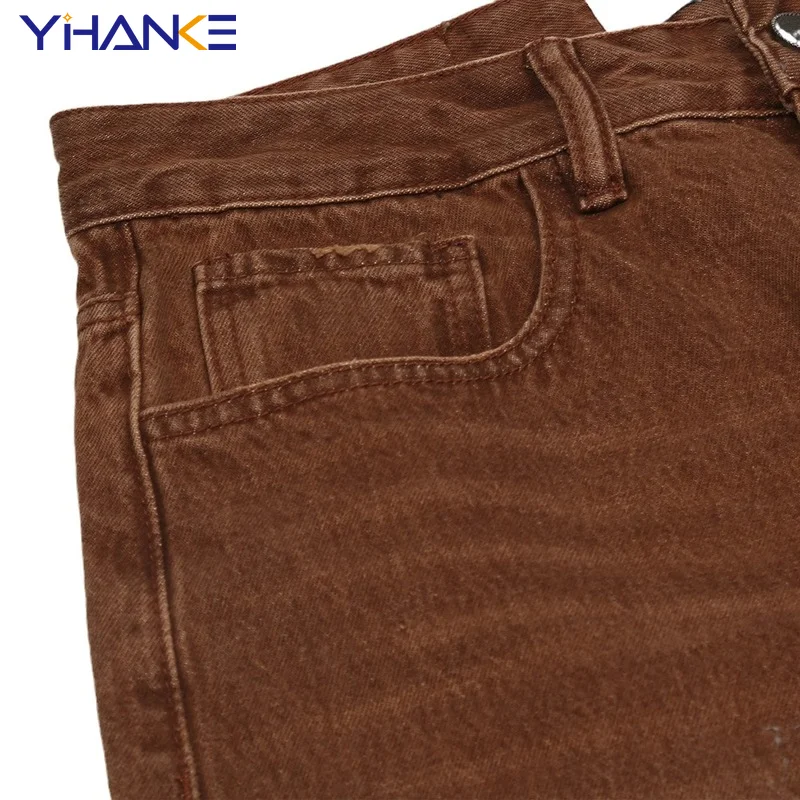 Fashionable Men's Retro Jeans Men's Street Trend Trousers with Holes Loose Casual Straight-leg Wide-leg Pants Street Men джинсы