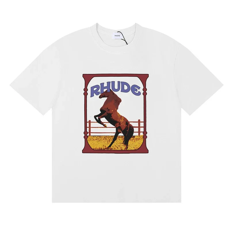 Фото Футболка Rhude, высококачественная повседневная мужская одежда с коротким рукавом и принтом логотипа, футболки в уличном стиле №2