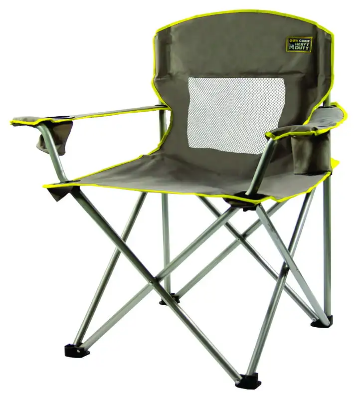 

Gray Mesh Quad Folding Camping Chair with Cup Holders