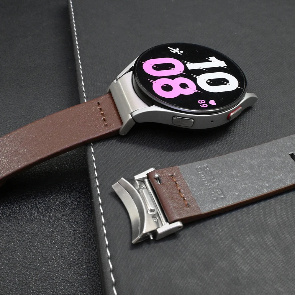 Ремешок кожаный для Samsuang Galaxy Watch 6Classic быстросъемный браслет 5Pro 45 мм без зазора 47 43