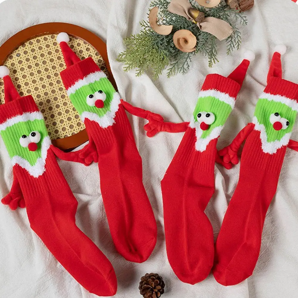 

1/2pair New Christmas Magnetic Socks For Women Men Couple Creative Cute Hand In Hand Comfortable Pure Cotton Mid Tube Sockings