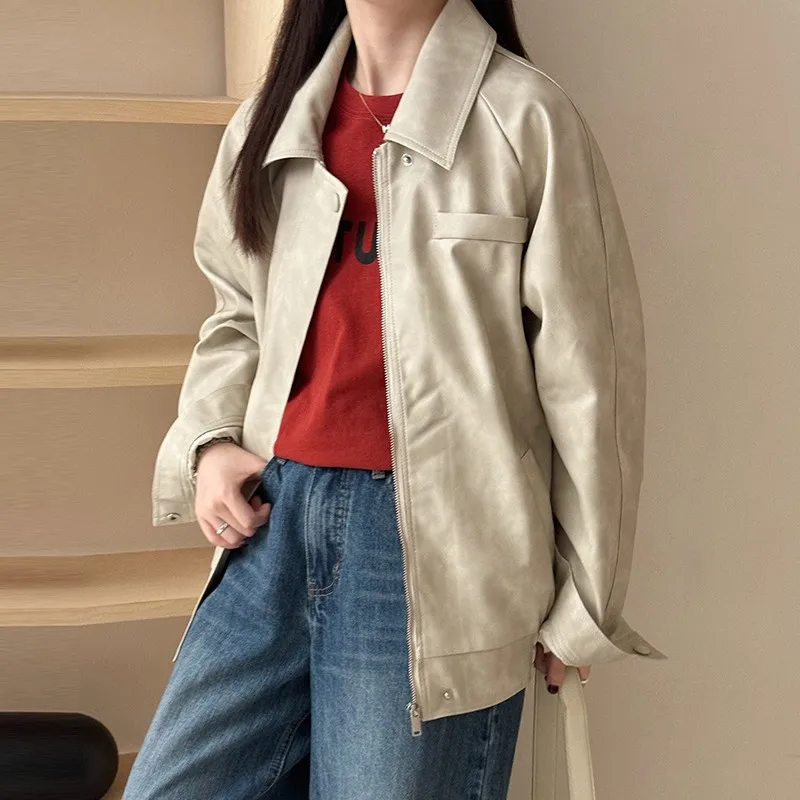 Повседневные куртки из искусственной кожи женские новые поступления 2024 осенние