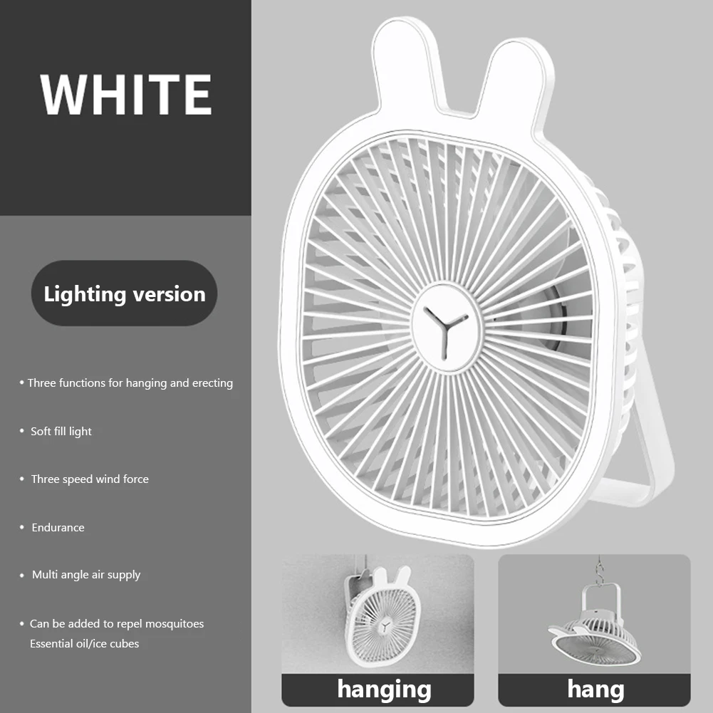 

USB Desktop Fan with LED Light 5W 1200mAh Portable Cooler Multifunctional 3-gear Wind 180-degree Rotation Lightweight for Office