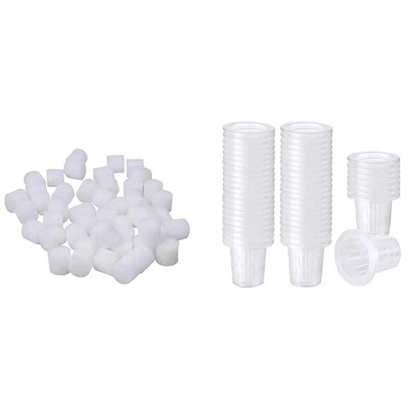 

100Pcs Hydroponic Gardening Plant Tools Planted Sponge 44X30mm & 80Pc 2.36 Inch Net Cups Slotted Mesh Wide Lip Filter