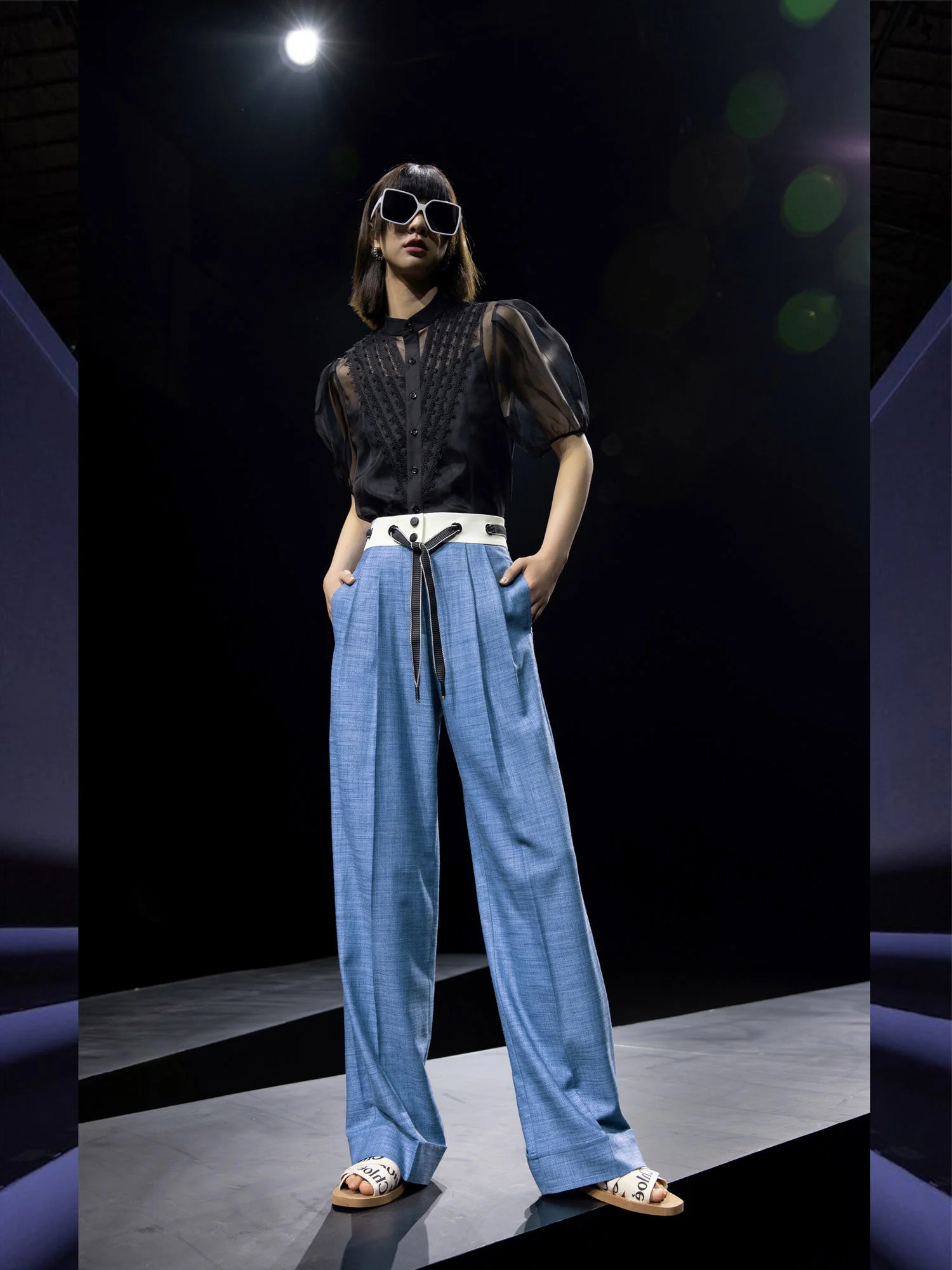 Однотонные широкие брюки Xiaojingjia с контрастной строчкой для женщин на весну и