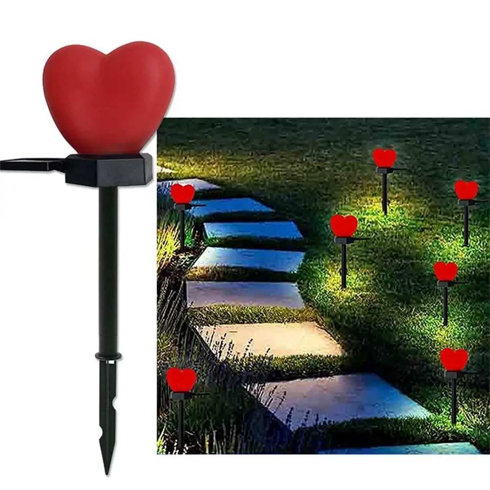 

2pcs Solar Garden Landscape Light Waterproof Led Heart-shaped Romantic Outdoor Lamp For Valentines Day Decoration