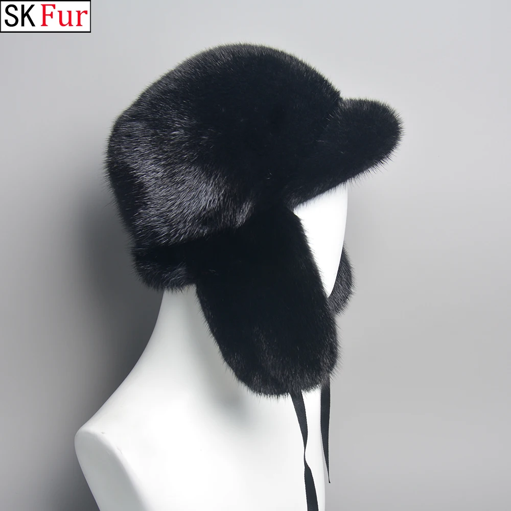 Winter warm real whole mink fur hat for man ear protector cap excellente quality fine workmanship hat new arrival