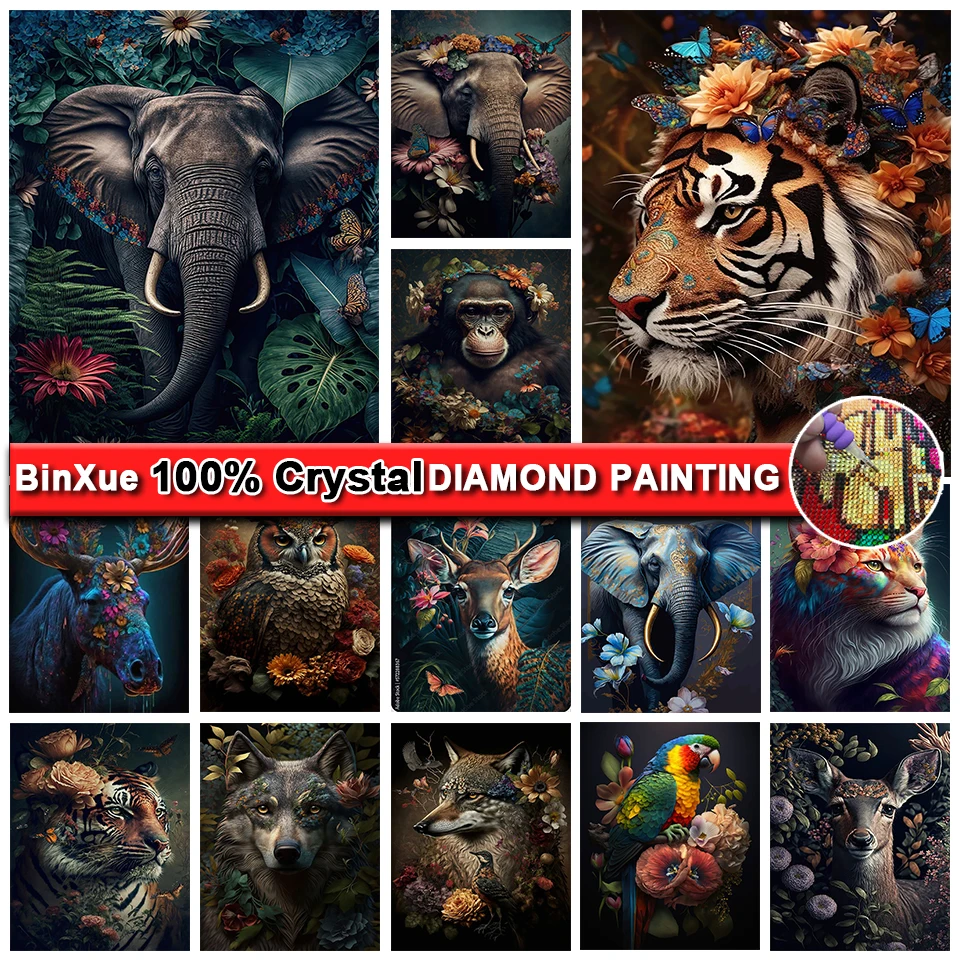 

Алмазная живопись с лесными животными, 100% кристаллов, слон, тигр, вышивка крестиком, Сова, волк, кошка, Сика, олень, цветок, ручная работа, мозаика своими руками, искусство