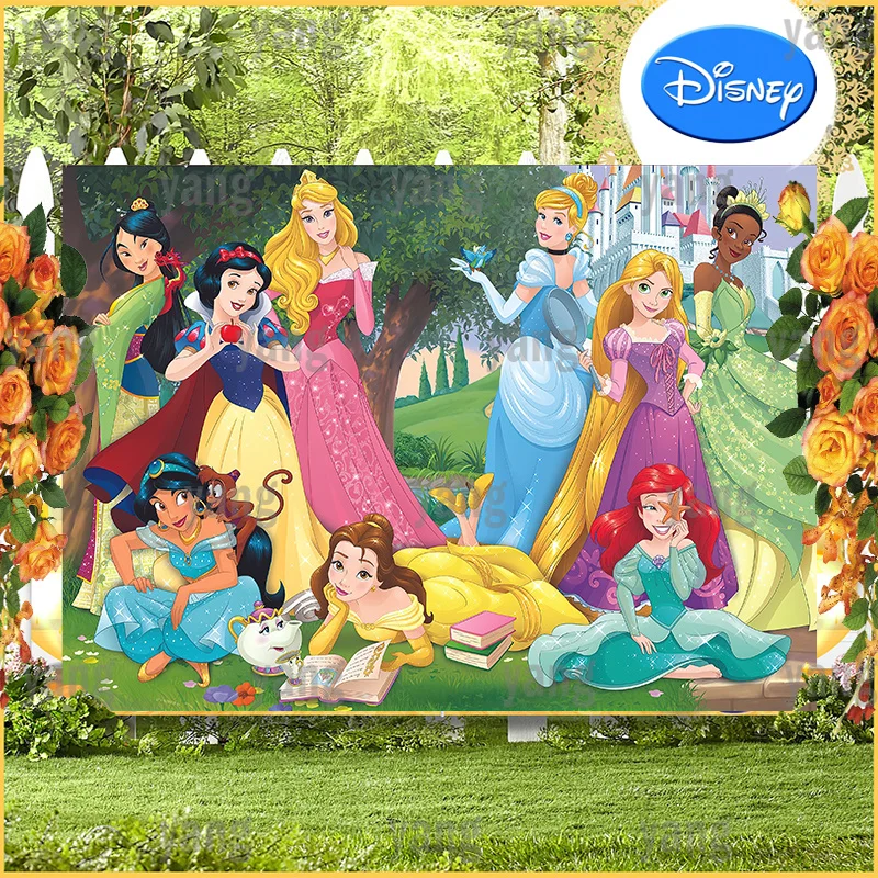 Disney Castle Backdrop Princes Snow White Cinderella Belle Mulan Sleeping Beauty Happy Birthday Party Backgrounds Decoration