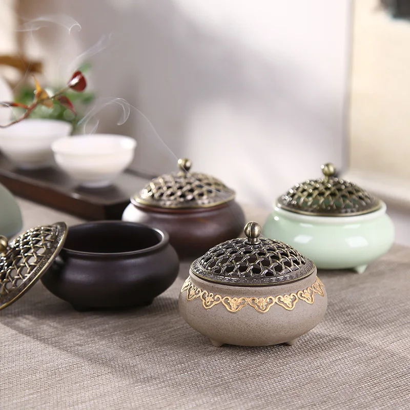 

Ceramic Plate Incense Burner Depicting Gold Three-legged Stove Indoor Sandalwood Ornaments Incense Road Creative Antique Zen