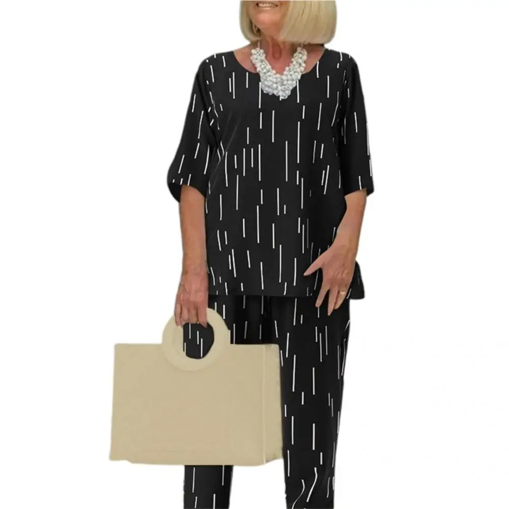 

1 Set Simple Printed Crew Neck T-shirt Trouser Pullover Top Pants Streetwear Comfy