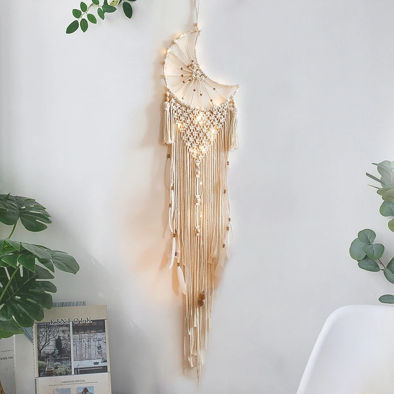 

Hand-Woven Moon Macrame Hanging Tapestry Wall Boho Tapestry Dreamcatcher Decor Bedroom Decoration Art Crafts Dorm Room Decor