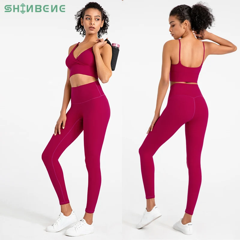 Купи SHINBENE 2Pcs Summer Cloud Workout Sets Women Sexy V Neck Bra and Legging Sets Sport Suits Fitness Clothing Gym Yoga Outfits за 1,987 рублей в магазине AliExpress