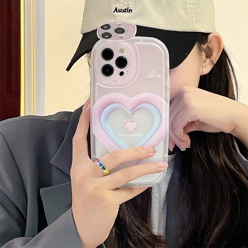 Креативный милый 3D градиентный чехол с держателем для объектива iphone 11 12 13 Pro Max Xr Xs