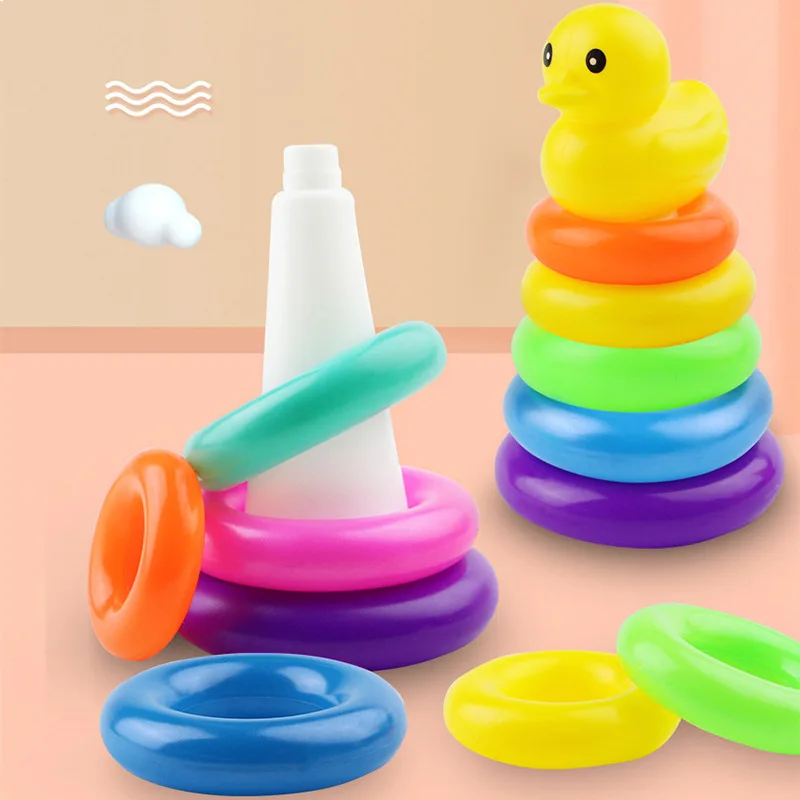 

Children Puzzle Pyramid Tower Cup Stacking Duck Toys Baby Montessori Educational Beach Kids Pool Bathtub Toy 0 12 Month Boy Gift