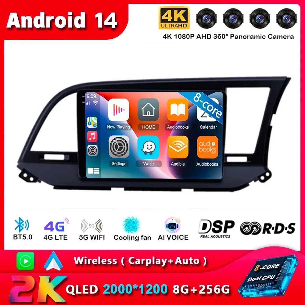 Автомобильная магнитола на Android 14 для Hyundai Elantra 6 2015 2016 2017 2018 GPS-навигация