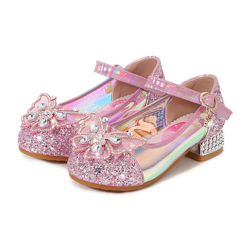 2022 весенне-летние детские кожаные туфли для девочек на высоком каблуке обувь принцессы с блестками обувь с кристаллами детская обувь разме...