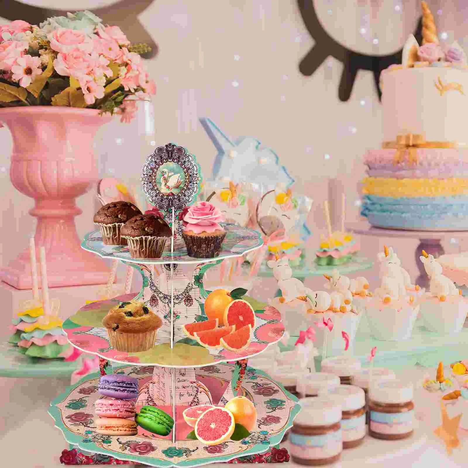 3pcs 3-layer Cupcake Stands Round Paper Cake Display Racks Dessert |