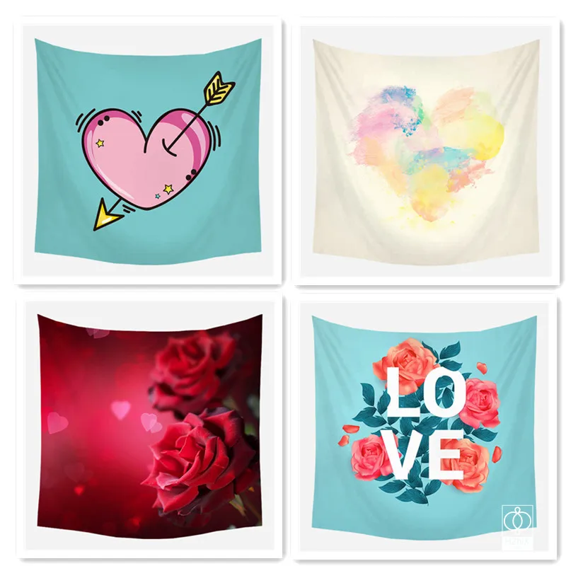 

Valentine's Day Love Tapestry Wedding Party Wall Proposal Dress Up Wedding Room Hippie Witchcraft Boho Ins Jacquard Cloth Decor
