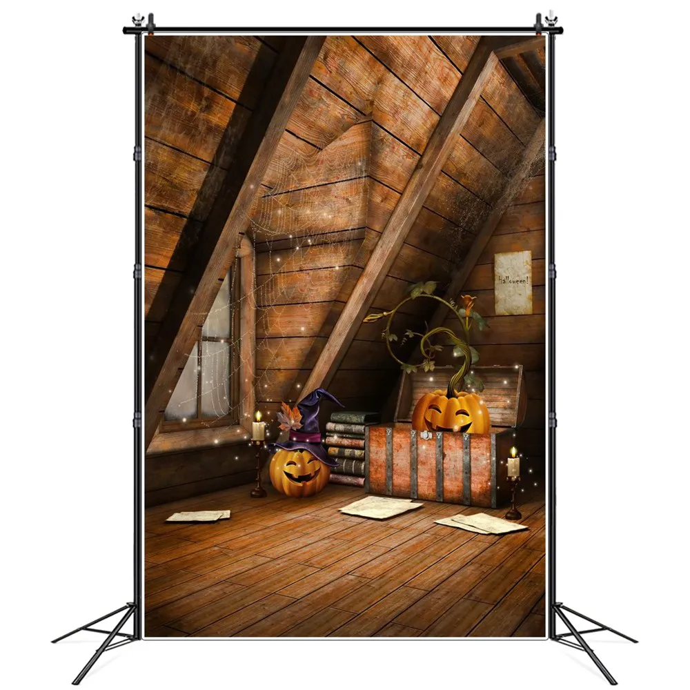 

Фотофоны на заказ с изображением паука сетки окна тыквы фонаря Хэллоуина деревянного дома