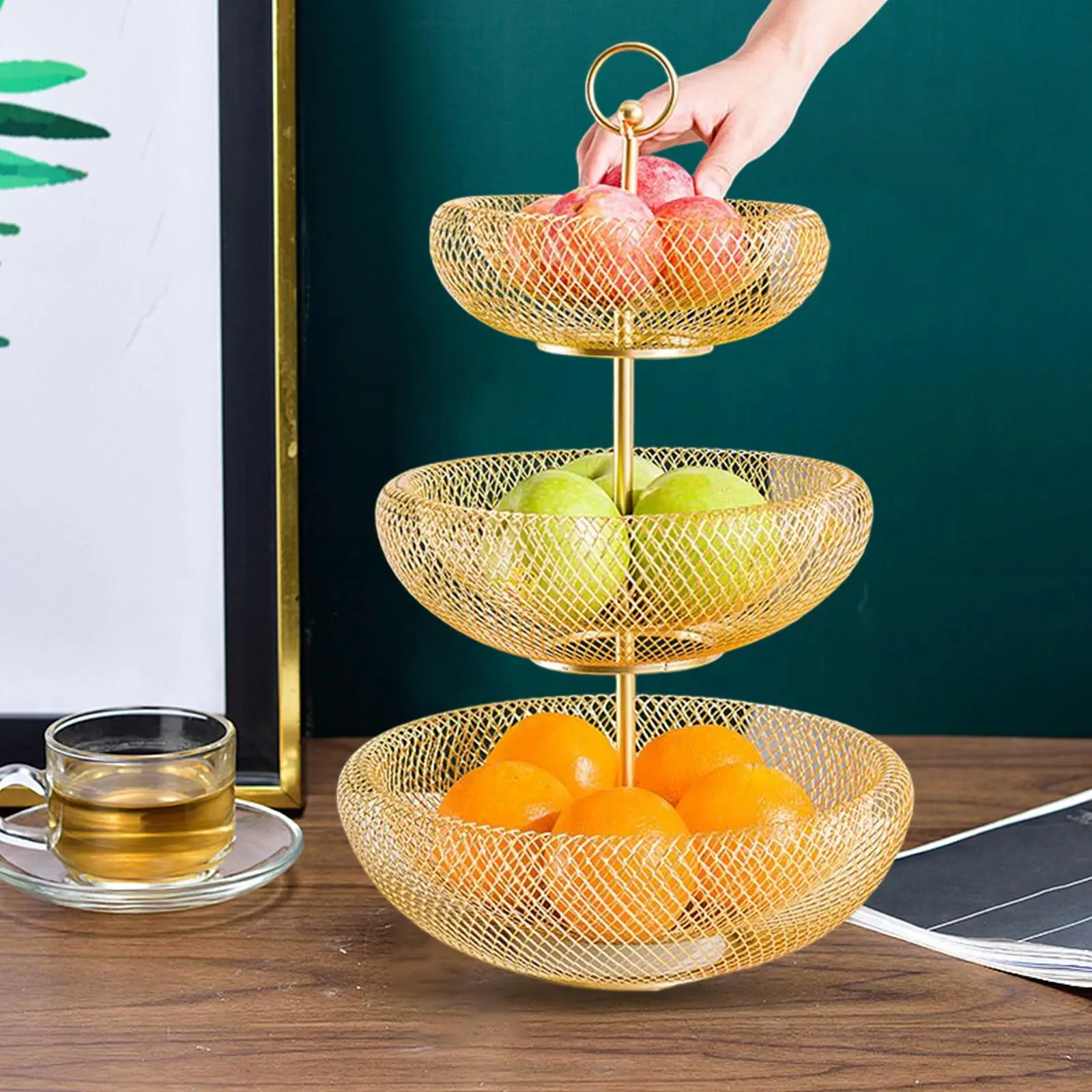 

Round Countertop Storage Tray Metal Wire Stand Bathroom Fruit Basket Bowl