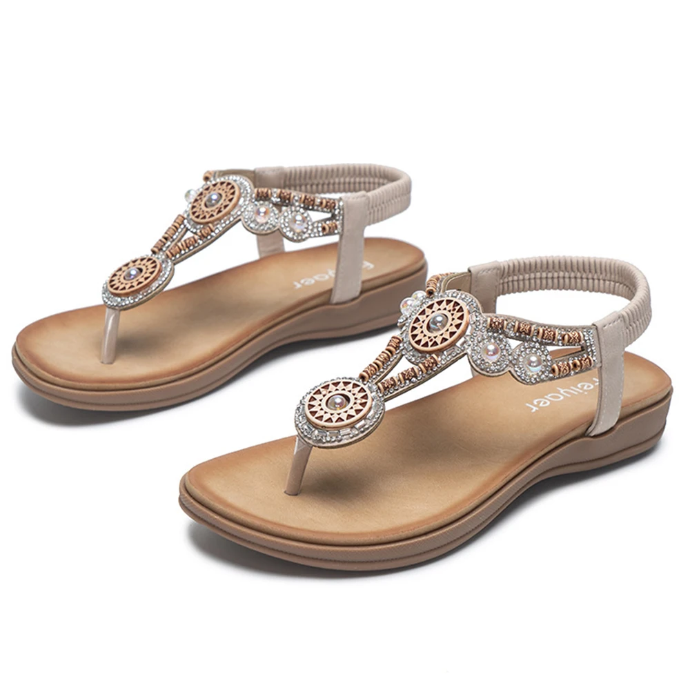 2022 летние женские сандалии с бисером женская модель однотонная повседневная