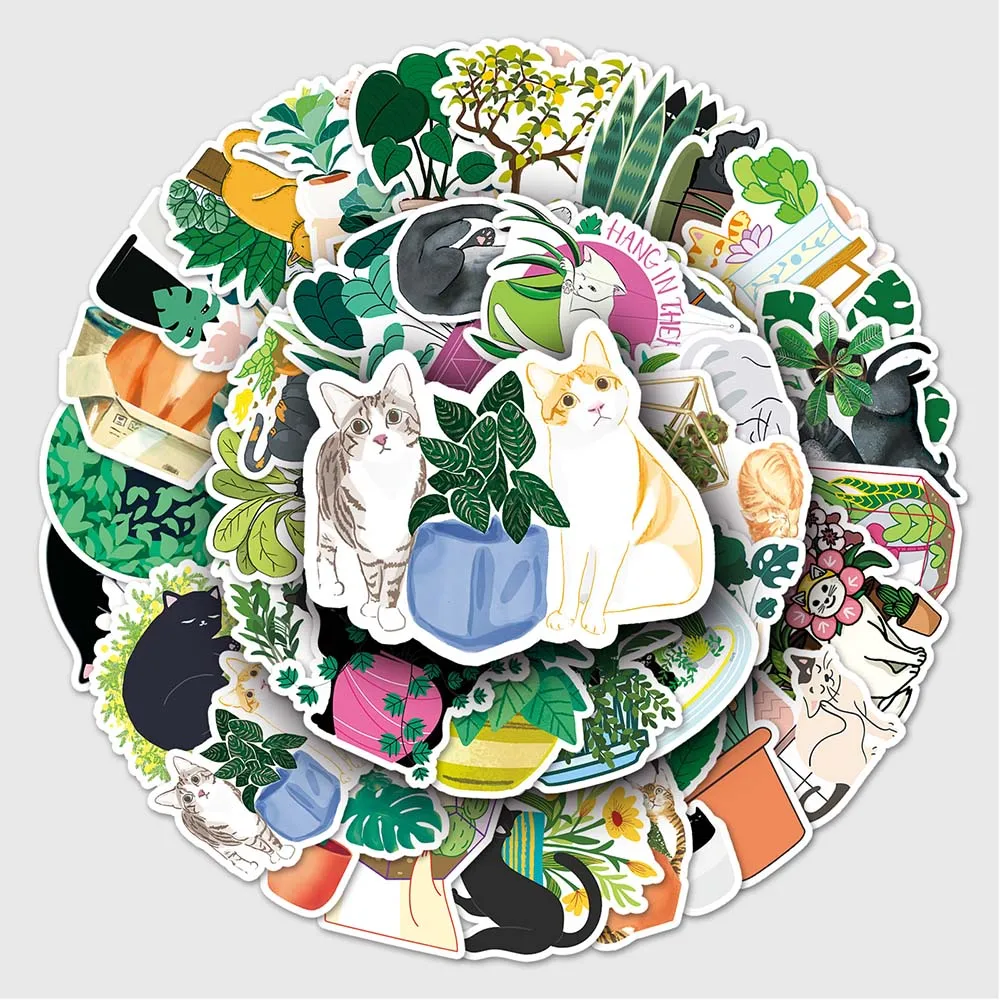 

10/50 шт., водонепроницаемые наклейки в виде кота и растений