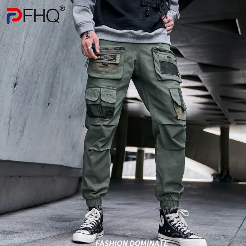 

PFHQ 2023 Spring Trendy Designer Men's Many Pockets Casual Pants Jogger Pencil Fashion Overalls Cotton Sports Cargo Trousers