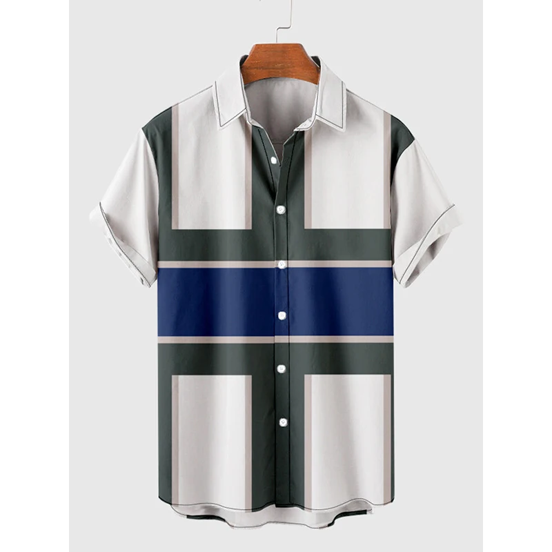 

Vintage White & Dark Green & Blue Stitching Men‘s Holiday Breathable Short Sleeve Tee Shirt