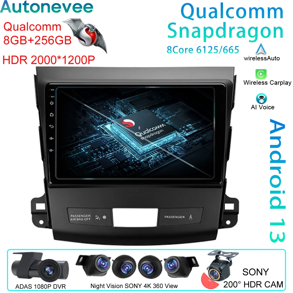 

Qualcomm For Mitsubishi Outlander 2 For Citroen C-Crosser For Peugeot 4007 Android Auto Car Radio Video Multimedia Player GPS 4G