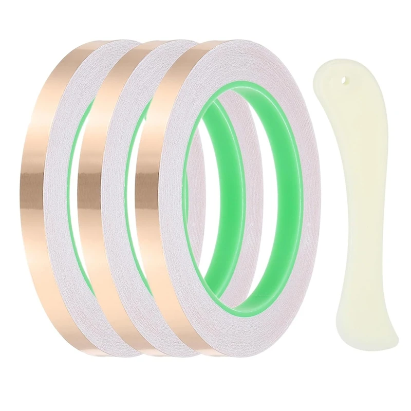 22 Yard 3/8 Inch Copper Foil Tape 3 Roll With Conductive Stained Glass Tool Scraper For Crafting