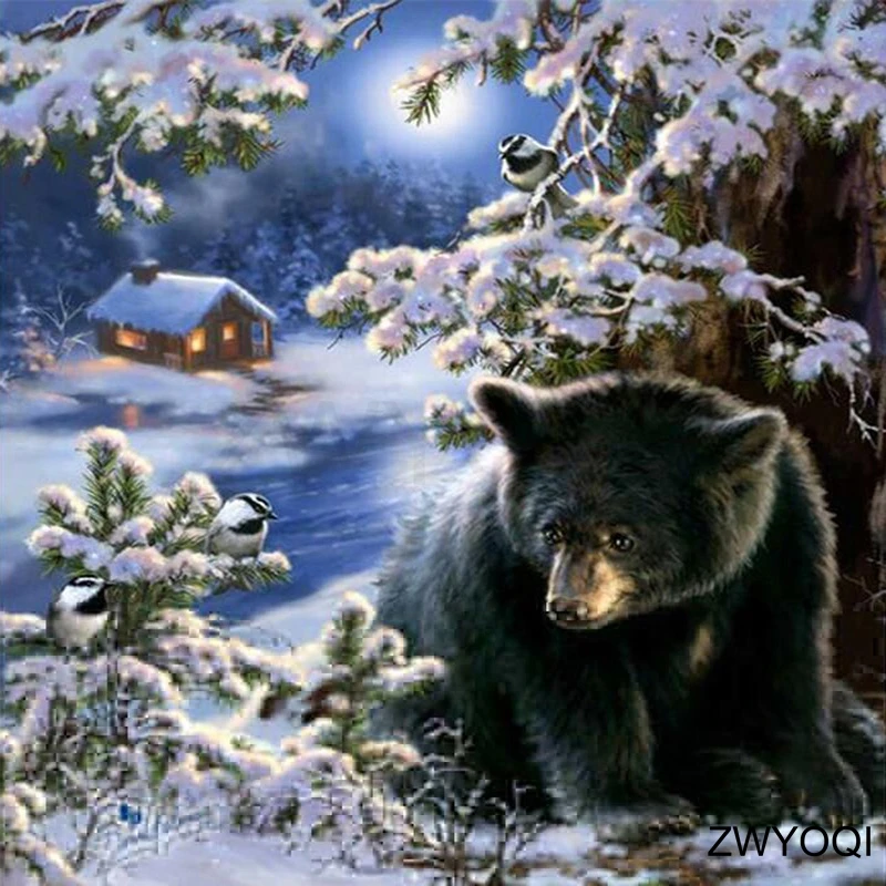 

Полностью круглая Алмазная мозаика 5D «Снежная Вилла», алмазная вышивка «сделай сам», вышивка крестиком, дымоход, полная квадратная алмазна...