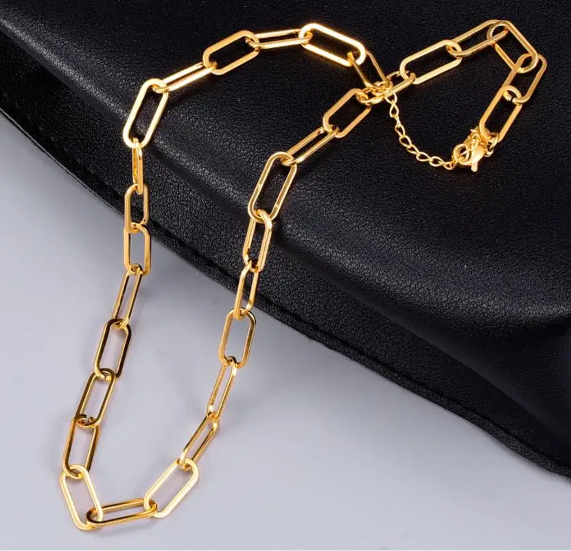 

Цепочка с зажимом для бумаги с покрытием из 18-каратного золота, простое ожерелье из нержавеющей стали с зажимом для бумаги