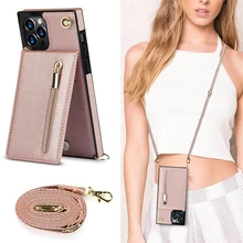 Crossbody Shoulder Strap Wallet Credit Card Holder Stand Case for Samsung S21 FE S22 Ultra S20+ S10 Plus S9 Note 20 10 9 A90 5G